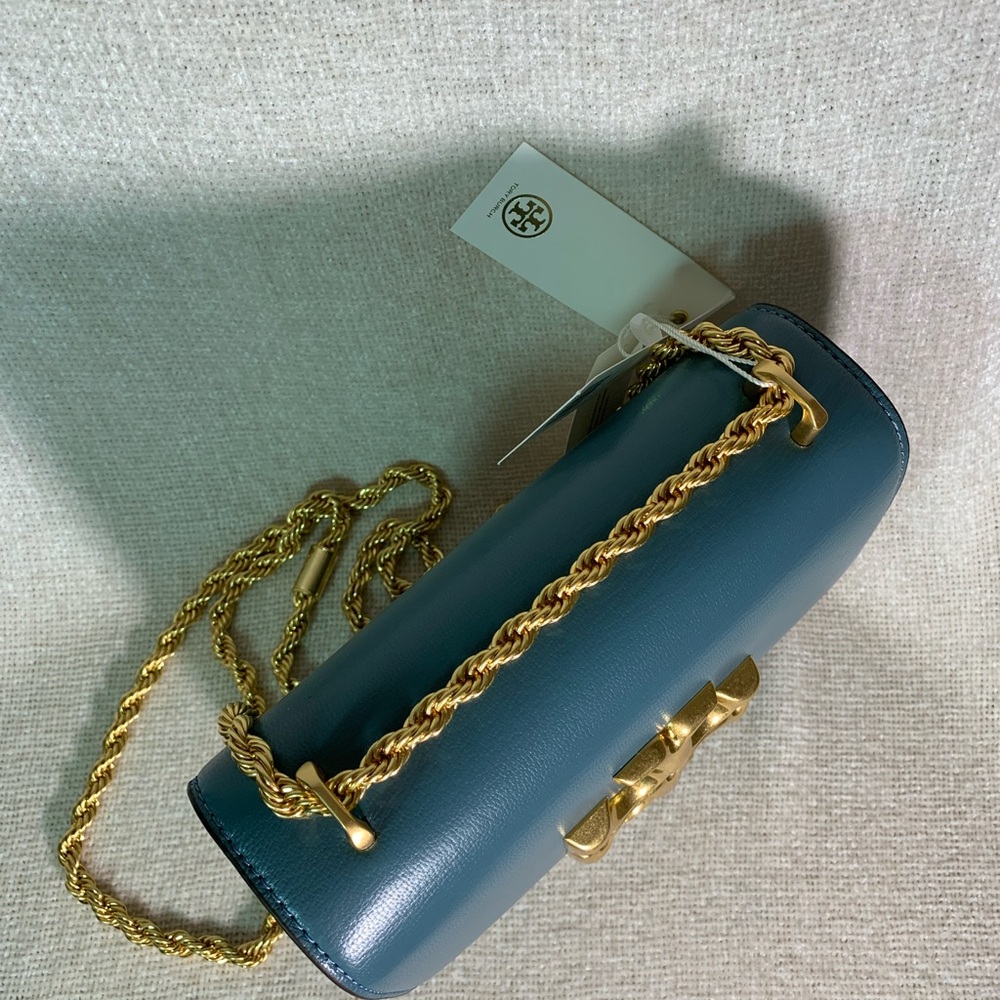 Tory Burch Eleanor Brisk Blue Textured Eleanor Small Convertible Shoulder Bag - Picture 11 of 16